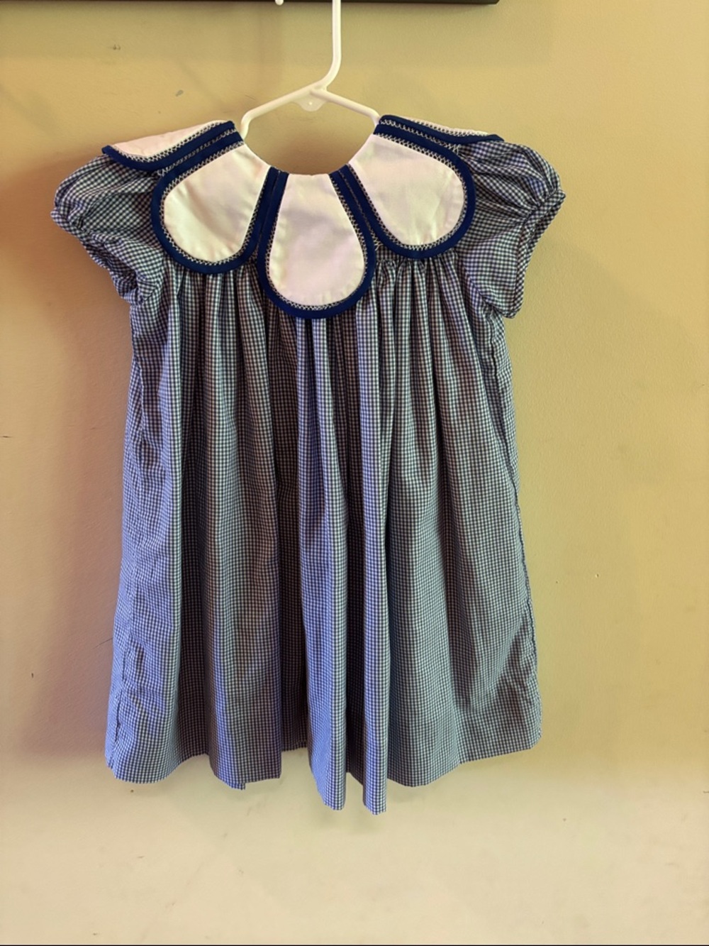 Girls Blue Gingham Dress with White Peter Pan Collar